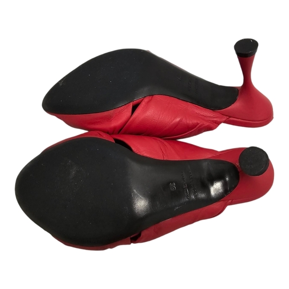 Balenciaga Drapy Red Twisted Leather Knife Open Toe Mule Pumps SZ 36 - Picture 7 of 12